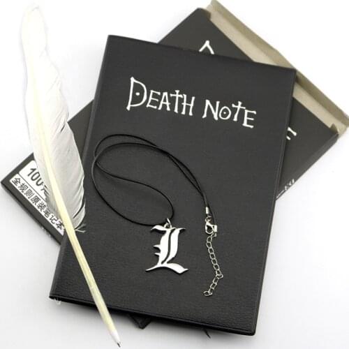 Anime Death Note Notebook Set Leather Journal and Necklace Feather Pen Journal Death Note Pad for Gift