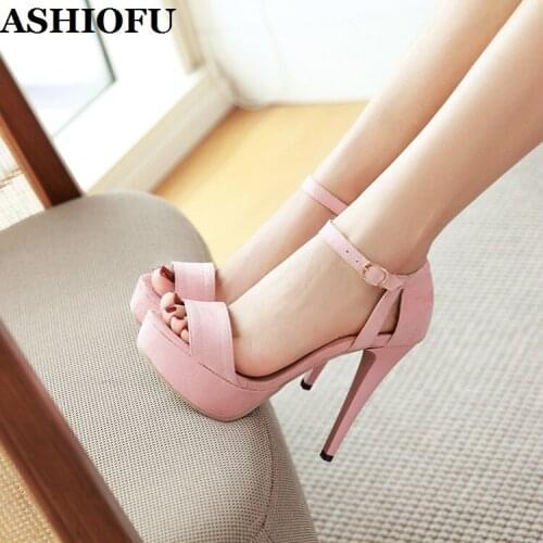 ASHIOFU Wholesale Handmade Ladies Super Heels Platform Sandals Open-toe Sexy Party Prom Shoes Evening Club Fashion Sandals Shoes