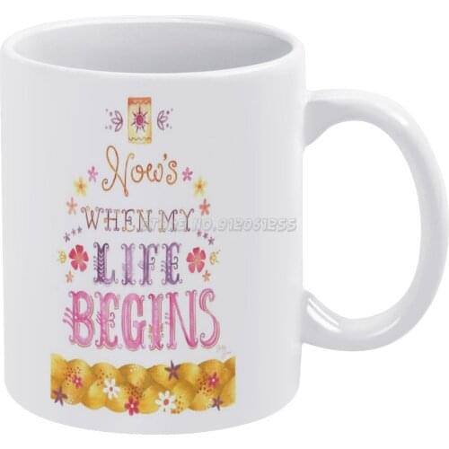 Tangled When Will My Life Begin White Mug 11oz Funny Ceramic Coffee Tea Milk Cups Tangled Flowers Lantern Watercolor When Will M