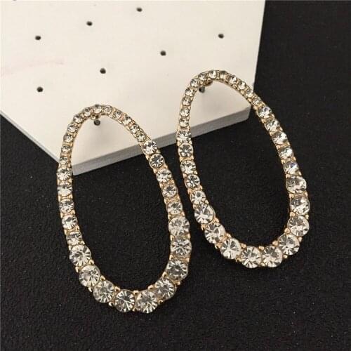 Shiny Gold Color Plating Oval Clear Black Stone Decorated Stud Earrings For Women Girl Gorgeous Casual Jewelry Accessory