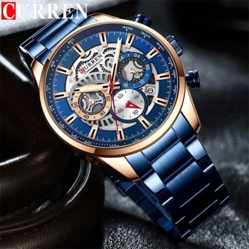 CURREN Man Sport WristWatch Waterproof Chronograph Men Watch Military Army Top Brand Luxury Blue Stainless Steel Male Clock 8391
