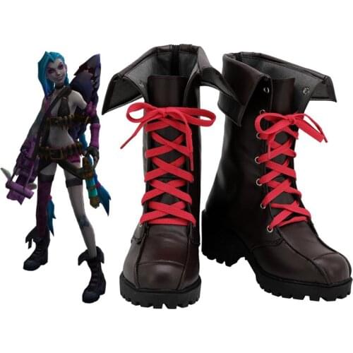 Jinx Black Boots Cosplay Game LOL Jinx Cosplay Shoes Leather Shoes Custom Made Any Size for Adults and Kids