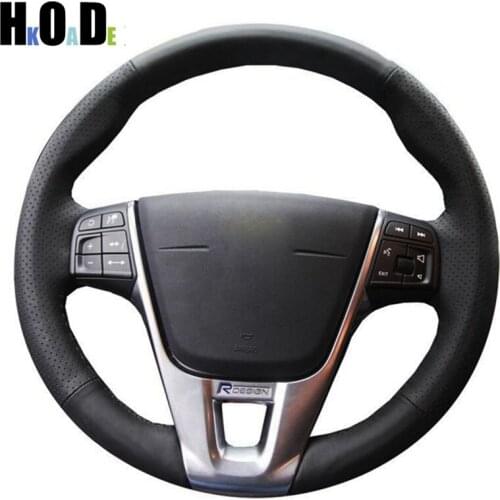 DIY Black Artificial Leather Car Steering Wheel Cover for Volvo V40 XC60 S60 LV60 S80L Special hand-stitched Steering Covers