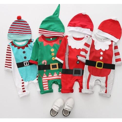 Baby Christmas Clothes Boys Girls Rompers Baby Hat Romper Santa Claus Set Long sleeve Christmas Baby Clothes Gift for newborn