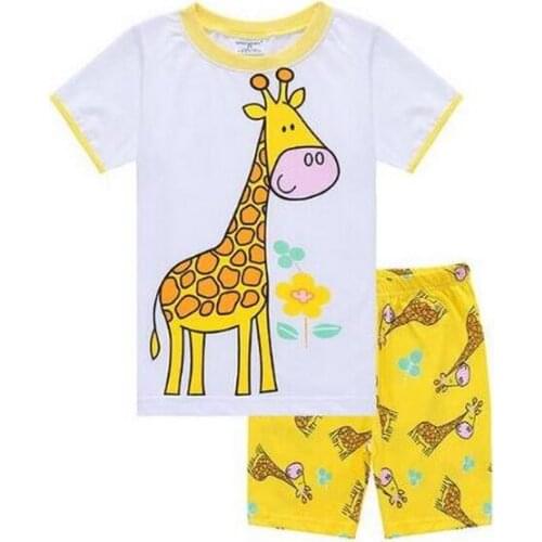 Childrens Summer Giraffe Pajamas Set Short-Sleeved Tops Pants Kids air-Conditioning Sleepwear Boys Girls Casual Home Clothes