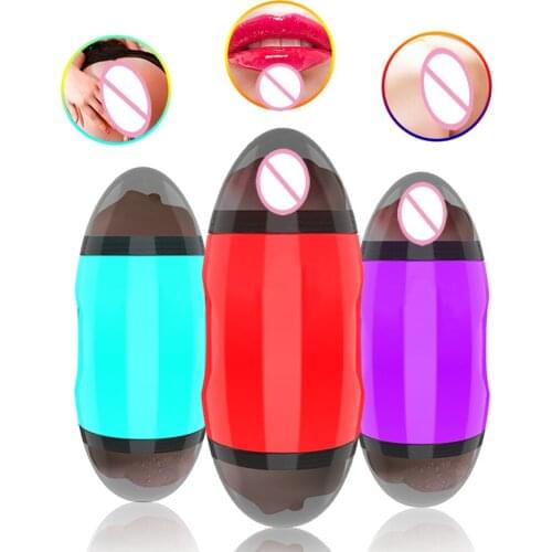 Double Portable Hole Pussy Male Masturbator Soft TPE Oral Vaginal Vibrator Sex Masturbation Cup Real Vagina Sex Toys For Men