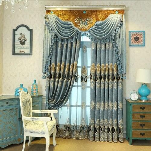 European Luxury Curtains for Living Room Embroidered Chenille Fabric Curtains for Bedroom Kitchen Window Valance Roman Curtain