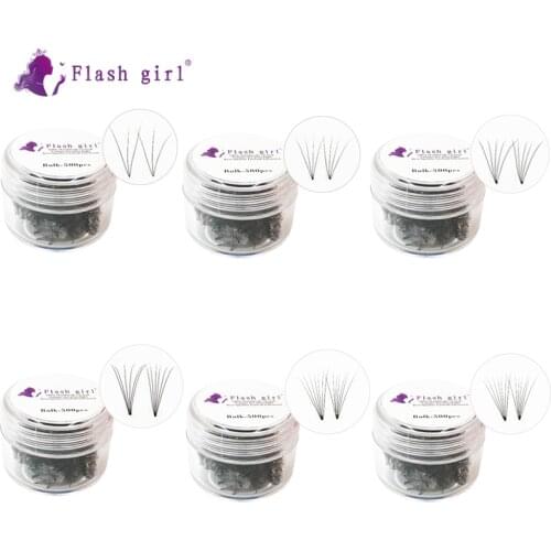 Flash Girl Short Stem Premade Fans 500 Fans in One Pot 3D-8D 0.1 C Private Label Russia Volume Lashes Bulk Lashes Fans Lashes