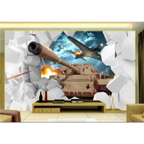Custom mural 3d photo wallpaper Tank plane broken brick wall background Home decoration living room wallpaper for walls 3 d