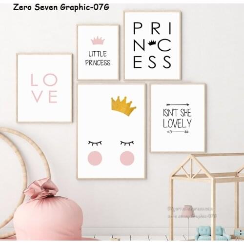 Cute Nordic Cartoon Crown Girl Phrase A3 Canvas Painting Posters And Prints Baby Girl Room Wall Art Pictures Nursery Home Decor