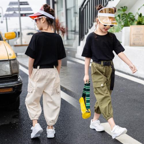 Summer Clothes For Girls Solid Shirt + Cargo Pants 2PCS Costume For Girls Teenage Kids Summer Clothes Set 6 8 10 12 13 Years Old