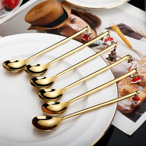 Creative Christmas Spoon 304 stainless steel coffee spoons Gold Santa Claus Christmas Tableware Scoops Kitchen Accessories