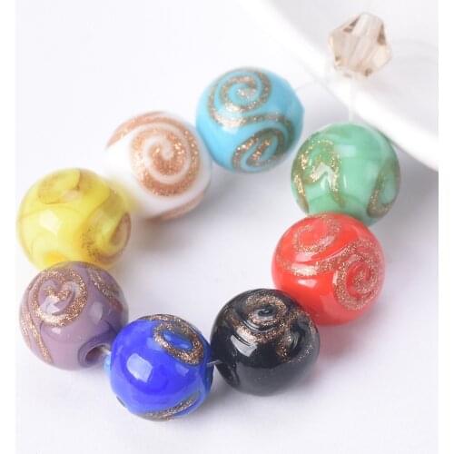10mm Round Shape Foil Vortex Pattern Handmade Lampwork Glass Loose Beads for DIY Crafts Jewelry Making Findings
