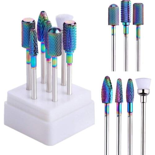 Tungsten Diamond Carbide Nail Drill Bits Set Makartt Nail File Bits 7pcs 3/32 inch for Acrylic Gel Nails Cuticle Manicur