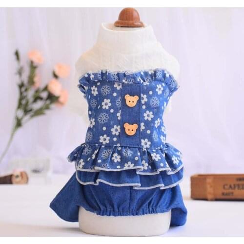Pet Small Flowers Cowboy Dress Pets Autumn Winter Costume for Puppies Medium Dogs
