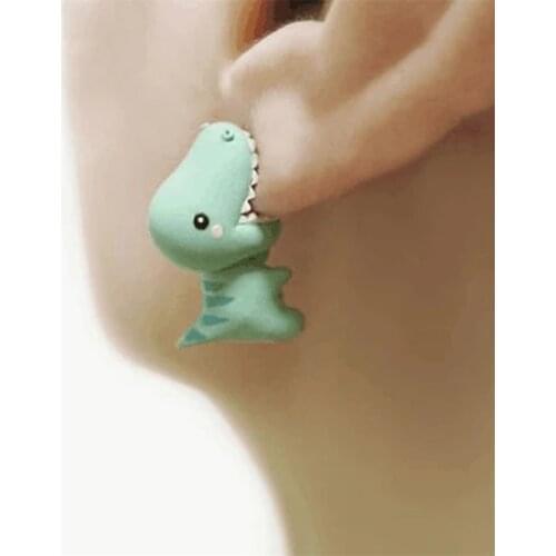 Cute Green Color Dinosaur Bite Drop Earrings Girls Mini Cartoon Soft Clay Animal Dangle Earring Party Accessories For Women B102