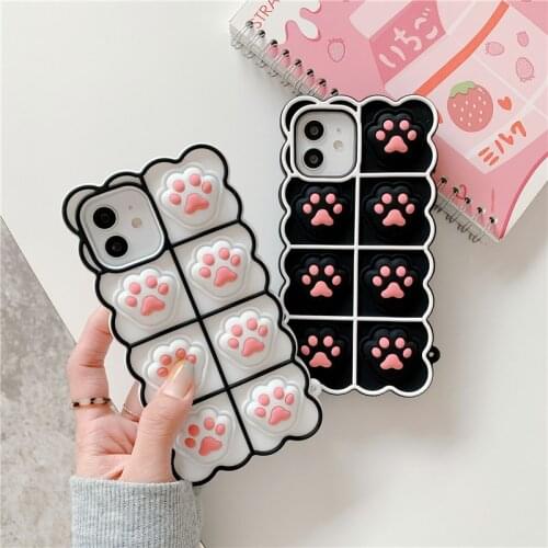 Cute Cartoon Cat Paw Airbag Case for iPhone 12 11 Pro Max XR XS X 8 7 6 Plus 3D Soft Silicone Protective Cover