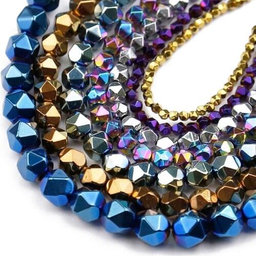 Natural Stone Gold,Purple Faceted Round Hematite Spacers Loose Beads For Jewelry Making DIY 3/4/6/8/10mm Bracelet Accessories