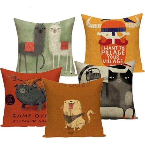 Cartoon Animal Cushion Cover Linen Pillow Children Gift Pillow 45x45cm Living Room Sofa Decoration