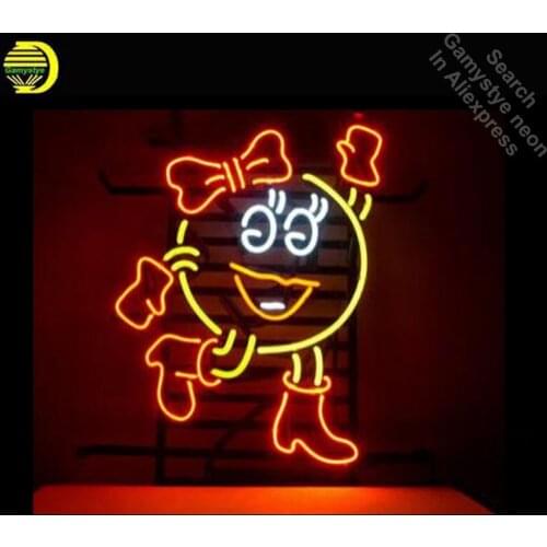 Cartoon Girl Neon Light Sign Neon Bulb handcraft Real Glass Tube Lamp Commercial Light Iconic Sign 17X14 inch