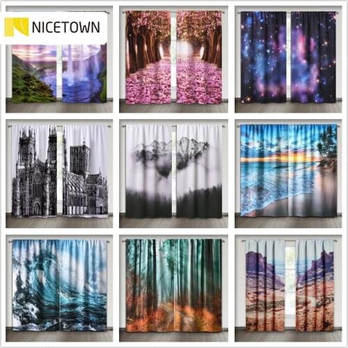 NICETOWN 24 Printed Curtains Landscape Grommet Window Treatments Backdrop Office Sitting Room Luxury Curtains Closet Curtain