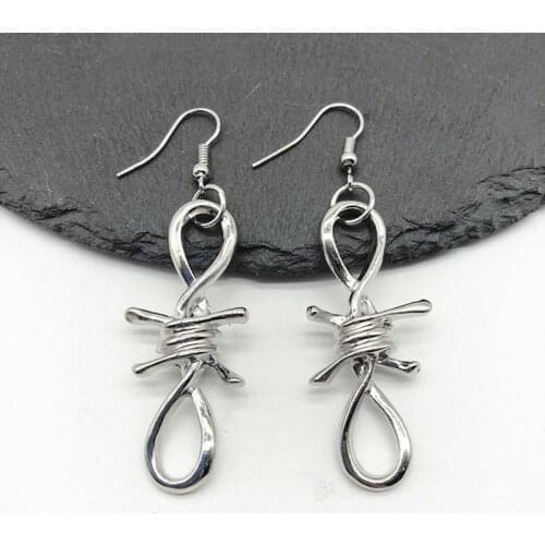 New iron ribbon thorn earrings ladies hip hop punk gothic barbed wire earrings gift small iron chain earrings Gift