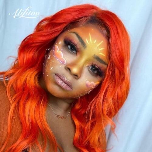ALIFITOV Orange Body Wave Lace Front Wigs Natural Hairline Human Hair Wigs Brazilian Virgin Hair Pre-plucked Lace Front Wigs