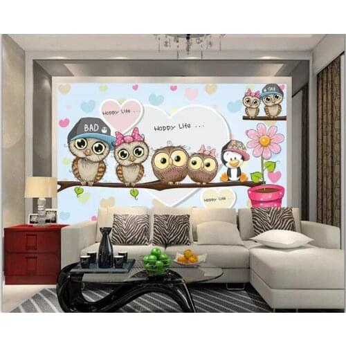 Custom wallpaper 3d cute cartoon owl kids room backdrop wall living room room fashion according to width and height calc