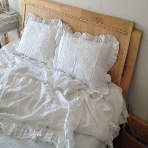 Shabby Natural 100% Ruffled Pure French Linen Duvet Cover Queen Ruffle Washed Linen Bedding Children King Size Bed Covers