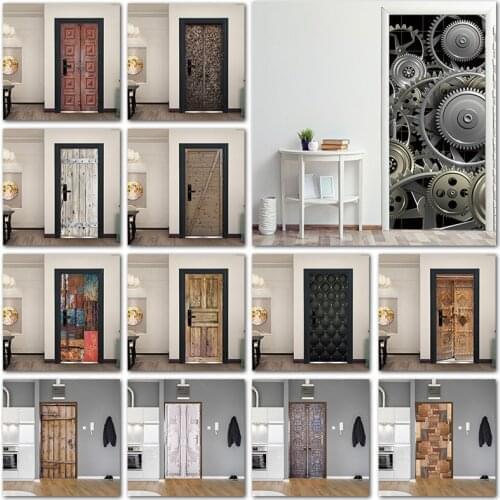Retro Metal Gear Wallpapers For Living Room Wooden Door Art Door Decoration Sticker Self Stick Renew Home Improvement 3D Murals