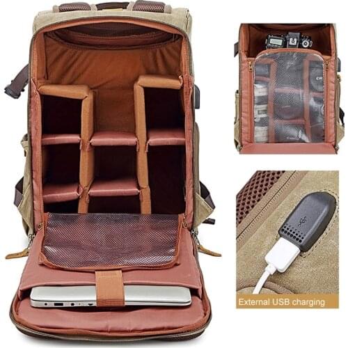 M450 Batik Photography Retro Waterproof Canvas Backpack USB Port 15.6inch Laptop Men Camera Bag Carry Case For Canon Nikon DSLR