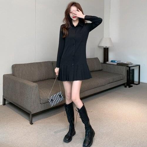 Chic Shirt Dress Spring And Autumn 2021 New Casual Single-breasted Long-sleeve Loose And Thin Temperament Pleated Shirt Dress