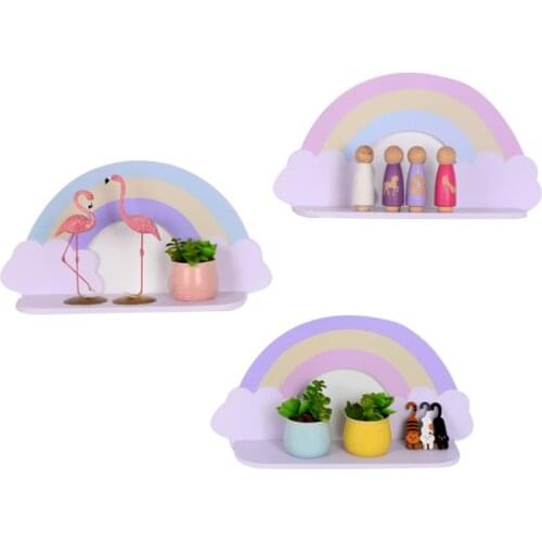 Nordic Rainbow Wall Storage Rack Holder Rainbow Wooden Board Hanging Wall Shelves Home Decor Nursery Kids Ornament Art Boards