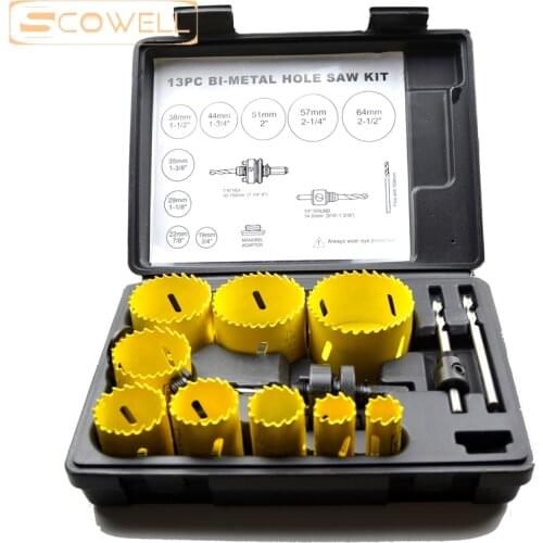 35% OFF 13pack HSS Bimetal M3 holesaw Cutter Set With Arbor A2A7 with plastic box hole saw blade for drilling Holes