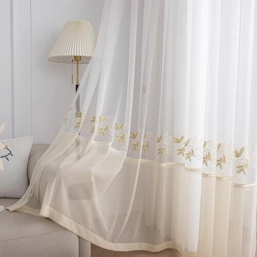 XTMYI Modern Gold Leaves Embroidered Tulle Cortinas for the Living Room Sheer Curtains for Bedroom Kitchen Voile Window Custom