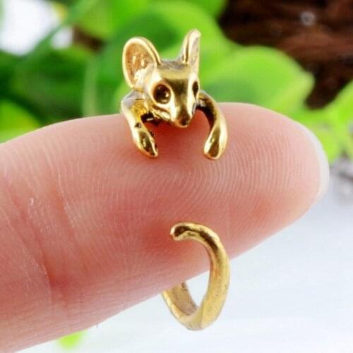 SUTEYI 2020 Cute Mouse ring Hot Antique Gold Silver Plated Animal Ring Design Adjustable Ring New Fashion Animal Rings For Women