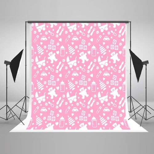VinylBDS 5X7FT Pink Fundo Fotografico Para Estudio Pink Cartoon Curtain Cubs Car For Children Background Backdrop