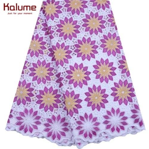 Kalume High Quality 100% Cotton Lace Embroidery African Lace Fabric Stones Nigerian Voile Cotton Lace Fabric For Dress Sew F2011
