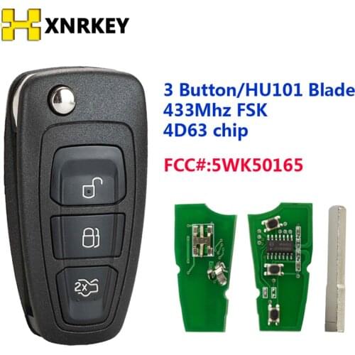XNRKEY 3 Button 433mhz 4D63 OEM Chip Remote Key Flip Folding Suit For Ford Focus HU101 Blade
