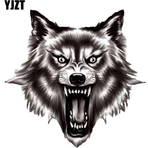 YJZT 13.5CM*13.2CM A Ferocious Wolf Quality PVC Car Sticker Decal 12-300523