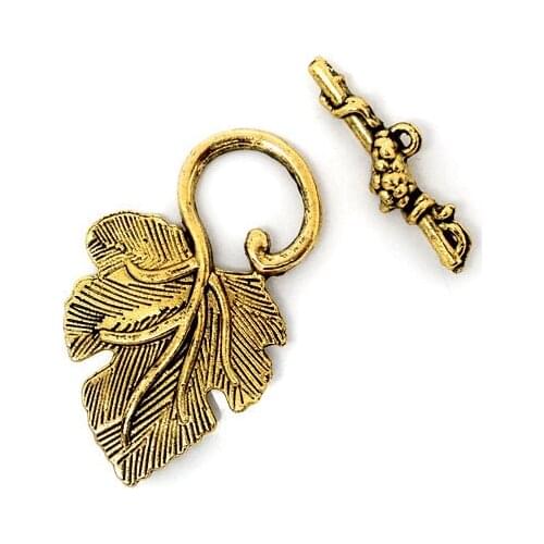 Zinc metal alloy Toggle Clasps Leaf Gold Tone Leaf Pattern 37mm x23mm(1 4/8" x 7/8") 25mm x8mm(1" x 3/8"), 3 Sets new