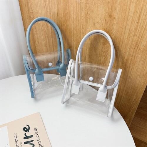 Women transparent bag PVC Bucket Solid Hasp Soft Fashion Totes Korean ladylike handbag purse phone bag high-capacity