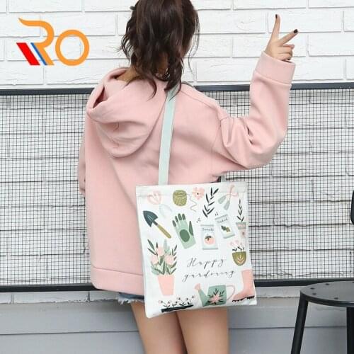 White Printing Floral Canvas Cloth Bag Woman INS Flowers Single Shoulder Cotton Bag High Quality Girls Eco Book Bag