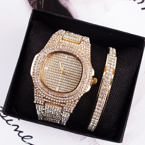 2pcs Set Women Watch Bracelet Luxury Diamond Fashion Quartz Wristwatch Bracelet Ladies Female Clock zegarek damski Reloj Mujer
