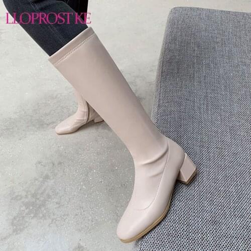 Lloprost ke Knee High Boots Shoes Women Thick Heel Long Boots Square Toe Zipper Lady Footwear Fashion Boots 2021 Autumn Winter