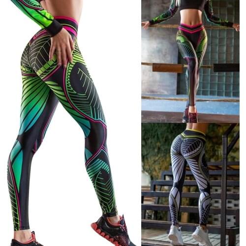 Women Sports Pants Yoga Leggings Sexy High Waist Slim Printing Gym High Stretch Breathable Pants Elastic Workout