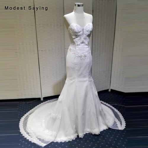 Luxury Ivory Mermaid Sweetheart Lace Wedding Dresses 2018 with Crystal Bridal Gown Formal vestidos de noiva Women robe de mariee