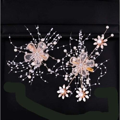 1sets Bride\' Hair Pink Silk Flower Pearl Rhinestone Handmade Hair Pin Clips Comb For Wedding Lady Elegant Hair Ornament EA