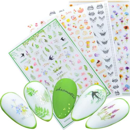 2021 Spring Green Leaf Swallow Nail Sticker Art Flower Decals Back Glue Love Sticker for Manicure Color Design Sticker for Nails