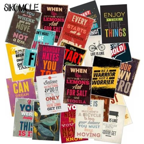 25pcs/Pack Motivational Typography Life Quotes Retro Stickers For Kids Notebook Diary Decal Laptop Bedroom Wall Stickers F4